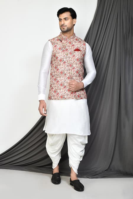 Arihant Rai Sinha Multi Color Tuxedo Satin Print Wildflora Bloom Nehru Jacket Kurta Set 