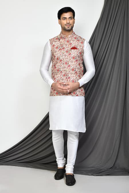 Arihant Rai Sinha Plumeria Print Nehru Jacket Kurta Set 