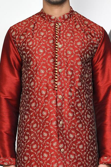 Buy Arihant Rai Sinha Maroon Silk Embroidery Gardenia Kurta With Dhoti Pant Online at Aza Fashions Buy_Arihant Rai Sinha_Maroon Silk Embroidery Gardenia Kurta With Dhoti Pant _Online_at_Aza_Fashions