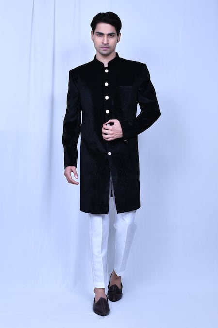 Aryavir Malhotra Velvet Embossed Sherwani & Pant Set 