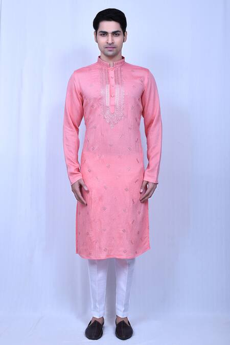 Buy_Arihant Rai Sinha_Pink Cotton, Silk Sequins, Embroidery Self Design Kurta And Pant Set_Online_at_Aza_Fashions