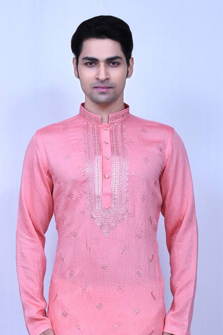 Shop Arihant Rai Sinha Pink Cotton, Silk Sequins, Embroidery Self Design Kurta And Pant Set Online at Aza Fashions Shop_Arihant Rai Sinha_Pink Cotton, Silk Sequins, Embroidery Self Design Kurta And Pant Set_Online_at_Aza_Fashions