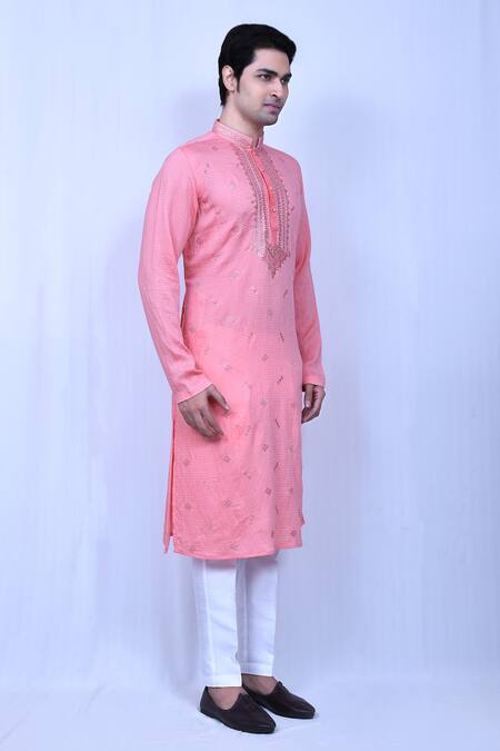 Arihant Rai Sinha_Pink Cotton, Silk Sequins, Embroidery Self Design Kurta And Pant Set_at_Aza_Fashions