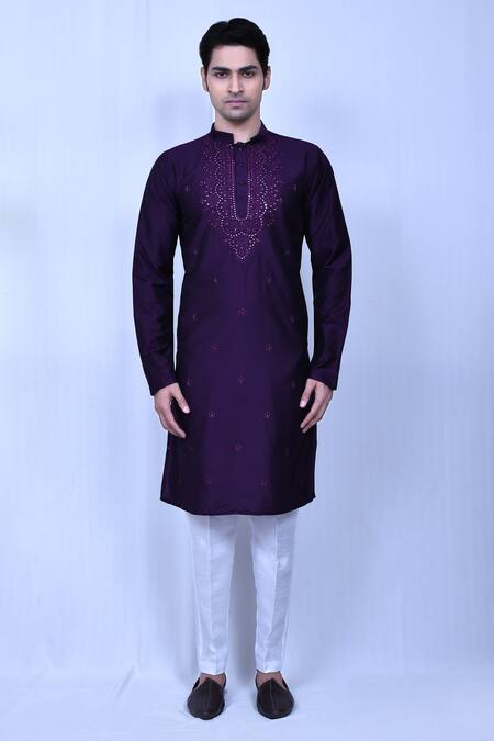 Buy_Arihant Rai Sinha_Purple Cotton, Silk Sequins, Embroidery Kurta Pant Set_Online_at_Aza_Fashions