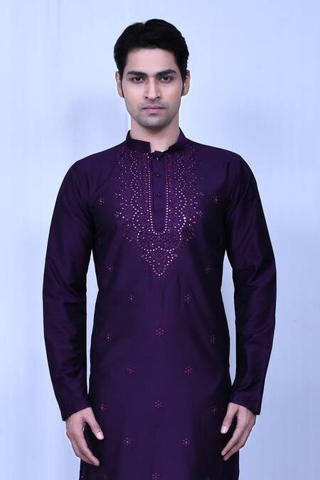 Shop_Arihant Rai Sinha_Purple Cotton, Silk Sequins, Embroidery Kurta Pant Set_Online_at_Aza_Fashions