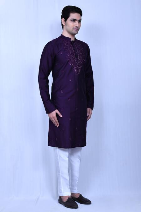 Arihant Rai Sinha_Purple Cotton, Silk Sequins, Embroidery Kurta Pant Set_at_Aza_Fashions
