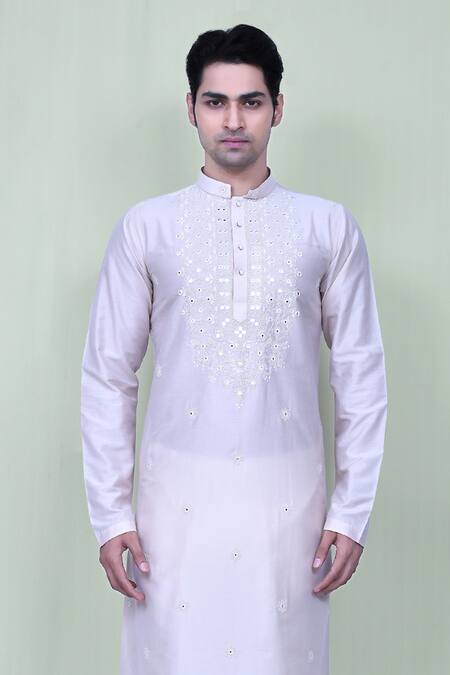 Shop Arihant Rai Sinha Cream Cotton, Silk Embroidery Thread Kurta And Pant Set Online at Aza Fashions Shop_Arihant Rai Sinha_Cream Cotton, Silk Embroidery Thread Kurta And Pant Set _Online_at_Aza_Fashions
