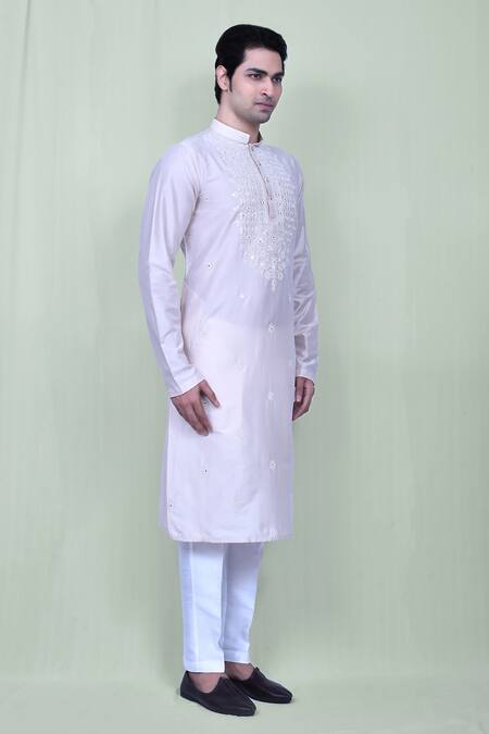 Arihant Rai Sinha_Cream Cotton, Silk Embroidery Thread Kurta And Pant Set _at_Aza_Fashions