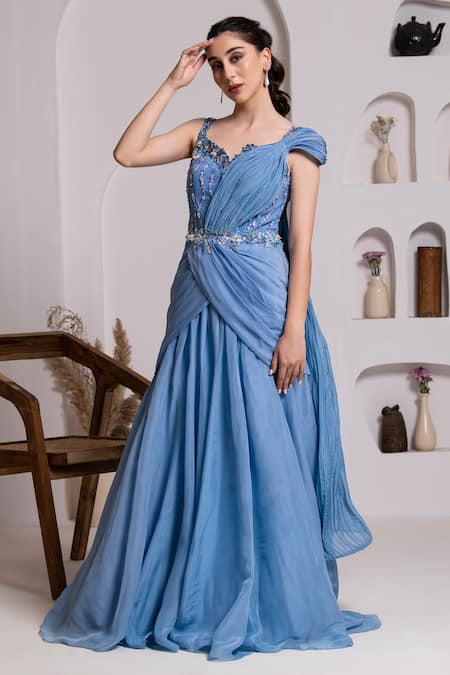 Charming Blue Long Tulle With Applique Evening Gown 2019, Light Blue Prom  Dress on Luulla