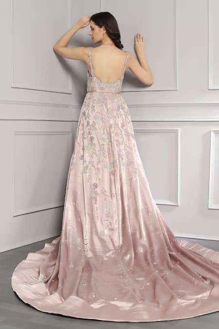 Baya Cut Dana Floral Embroidered Trail Gown 