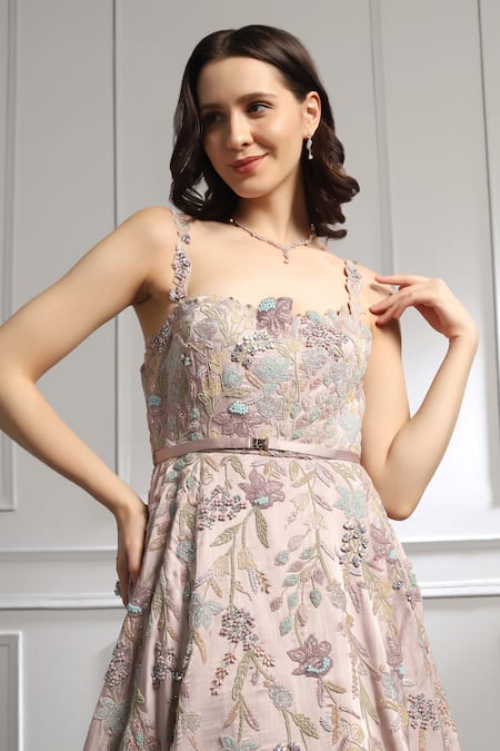 Buy_Baya_Beige Satin, Viscose Crystals, Pearls, Cut Dana Floral Embroidered Trail Gown _Online_at_Aza_Fashions