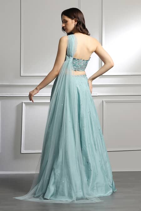 Baya Embroidered Draped Blouse & Lehenga Set 