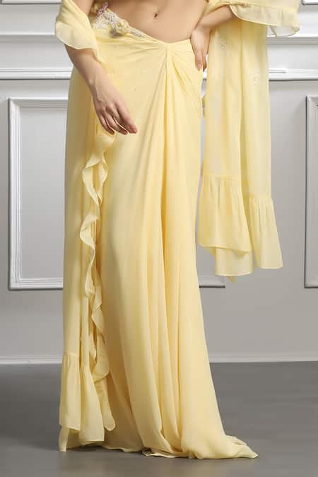 Baya Yellow Georgette, Viscose Pearls, Beads, Applique, Embroidered Blouse Skirt Set Online at Aza Fashions Baya_Yellow Georgette, Viscose Pearls, Beads, Applique, Embroidered Blouse Skirt Set _Online_at_Aza_Fashions