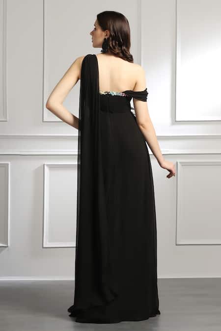 Baya Applique Embroidered Pleated Draped Gown 