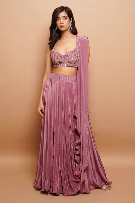 Shop Ahi Clothing Pink Crepe Sequins, Cut Work Sweetheart Neck Embroidered Blouse With Lehenga Online at Aza Fashions Shop_Ahi Clothing_Pink Crepe Sequins, Cut Work Sweetheart Neck Embroidered Blouse With Lehenga _Online_at_Aza_Fashions