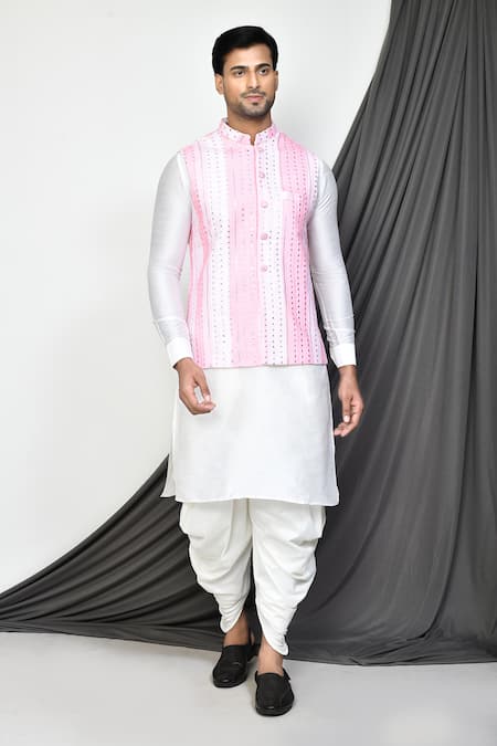 Arihant Rai Sinha Striped Sheesha Vine Embroidered Nehru Jacket Dhoti Pant Set 