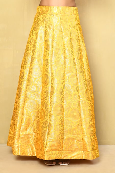 Naintara Bajaj_Yellow Brocade, Chiffon Sequins, Lace V-neck Embroidered Blouse Lehenga Set _Online_at_Aza_Fashions