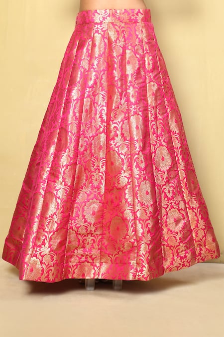 Buy_Naintara Bajaj_Magenta Brocade, Chiffon Sequins, Embroidery, Lace V-neck And Blouse Lehenga Set _Online_at_Aza_Fashions