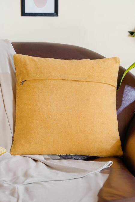 Buy_Mid July Home_Yellow 100% Cotton Abstract Hand Embroidered Cushion Cover_Online_at_Aza_Fashions