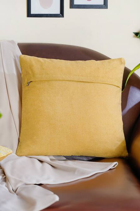 Buy_Mid July Home_Yellow 100% Cotton Abstract Embroidered Cushion Cover_Online_at_Aza_Fashions