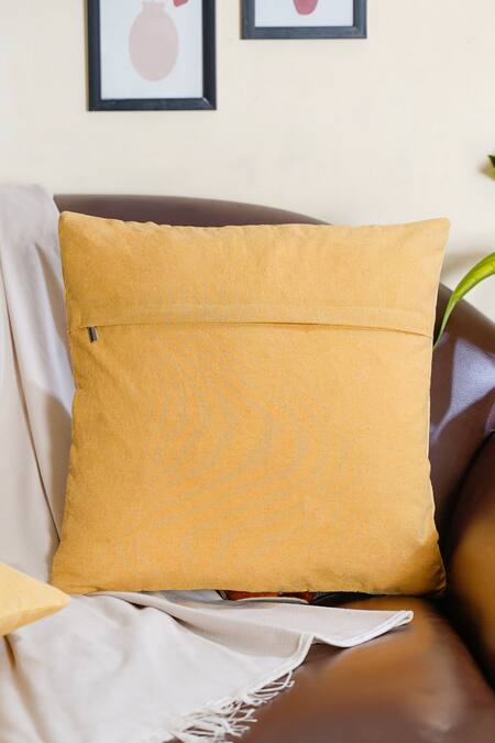 Buy_Mid July Home_Yellow 100% Cotton Abstract Hand Embroidered Cushion Cover_Online_at_Aza_Fashions