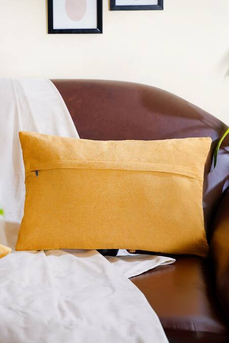Buy_Mid July Home_Yellow 100% Cotton Abstract Hand Work Cushion Cover_Online_at_Aza_Fashions