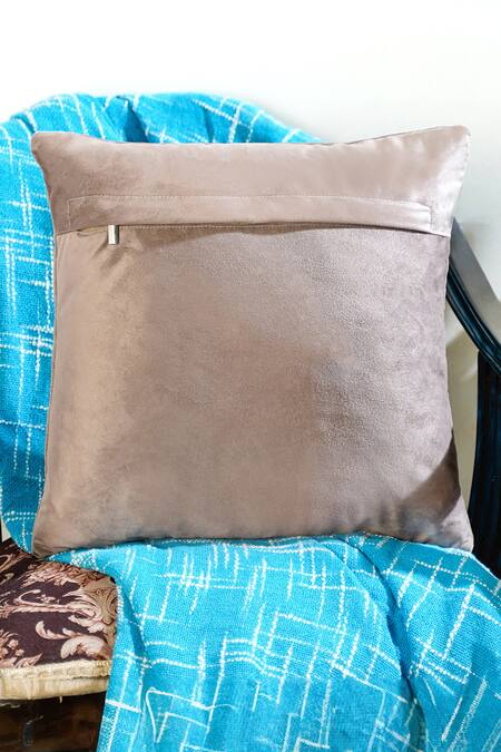 Mid July Home_Beige Premium Velvet Embellished The Memory Maze Cushion Cover_Online_at_Aza_Fashions