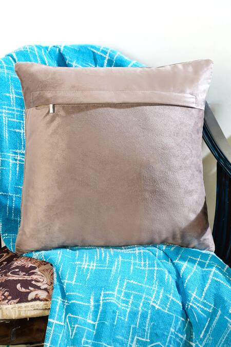 Mid July Home_Beige Premium Velvet Hand Embroidery The Memory Maze Cushion Cover_Online_at_Aza_Fashions