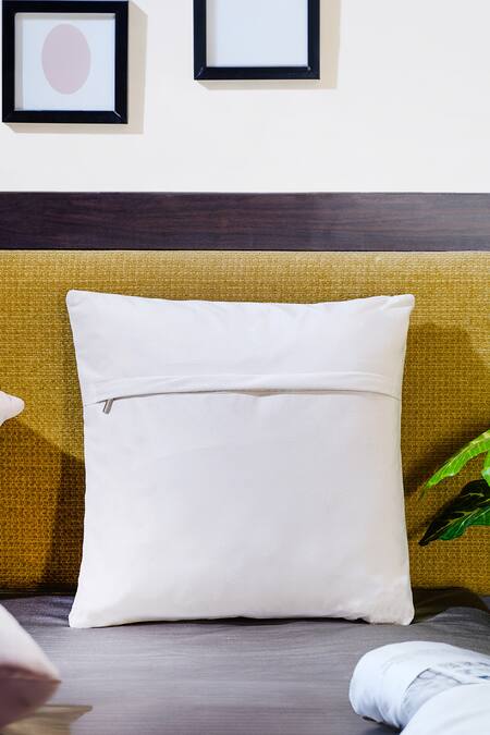 Buy_Mid July Home_Off White Premium Velvet Floral Whispers Spring Hand Embroidered Cushion Cover_Online_at_Aza_Fashions