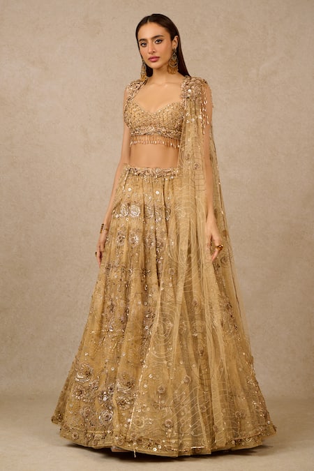 Tarun Tahiliani Floral Sequin Hand Embroidered Bridal Lehenga Set 