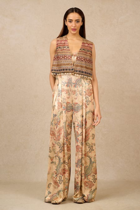 Tarun Tahiliani Flower Vine Print Jumpsuit With Embroidered Gillet 