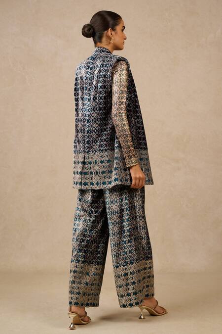 Shop Tarun Tahiliani Black Velvet Crystals, Embroidery Mandarin Collar, Crew Jacket And Trouser Set at Aza Fashions Shop_Tarun Tahiliani_Black Velvet Crystals, Embroidery Mandarin Collar, Crew Jacket And Trouser Set_at_Aza_Fashions