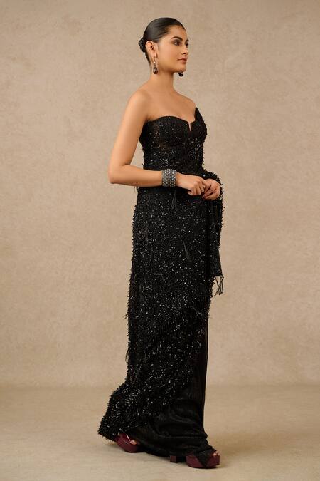 Buy Tarun Tahiliani Black Tulle Sequins, Cut Work, Beads Tonal Embroidered Saree With Corset Online at Aza Fashions Buy_Tarun Tahiliani_Black Tulle Sequins, Cut Work, Beads Tonal Embroidered Saree With Corset_Online_at_Aza_Fashions
