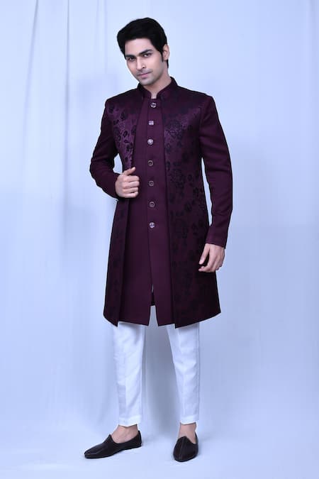 Aryavir Malhotra Textured Sherwani Floral Print Sherwani Set 