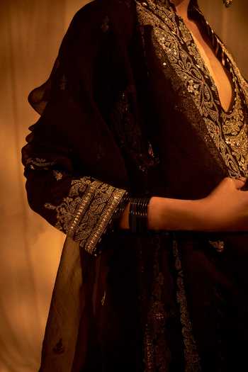 Buy Gopi Vaid Black Tussar, Organza Sequins, Embroidery, Siddhat Floral Kurta Sharara Set Buy_Gopi Vaid_Black Tussar, Organza Sequins, Embroidery, Siddhat Floral Kurta Sharara Set