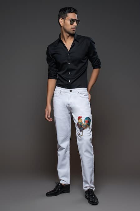 Rohit Bal Denim Cock Placement Embroidered Jeans 