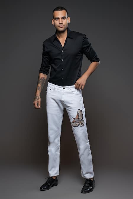 Rohit Bal Eagle Placement Embroidered Denim Jeans 