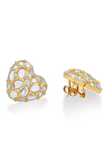 Isharya_White Mirrors, Crystals Desire Heart Studs _Online_at_Aza_Fashions