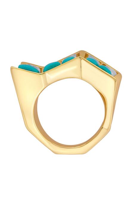 Isharya_Blue Mirror, Turquoise Stone Glow Zigzag Ring_Online_at_Aza_Fashions
