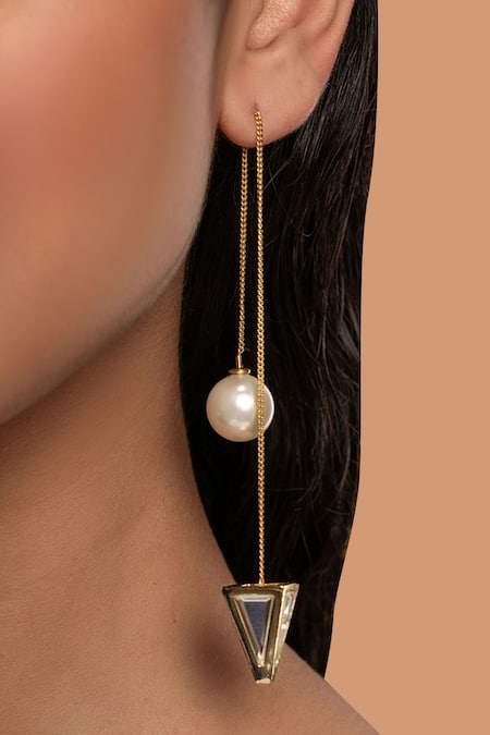 Isharya Flash Mirror & Pearl Threader Earrings 