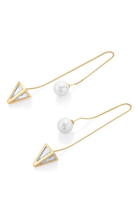 Isharya_White Mirrors, Pearls Flash And Threader Earrings _Online_at_Aza_Fashions