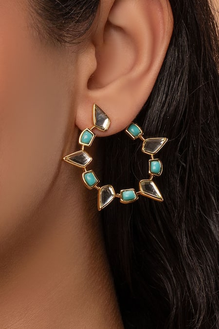 Isharya Blue Mirror Glow Peel Stone Embellished Earrings