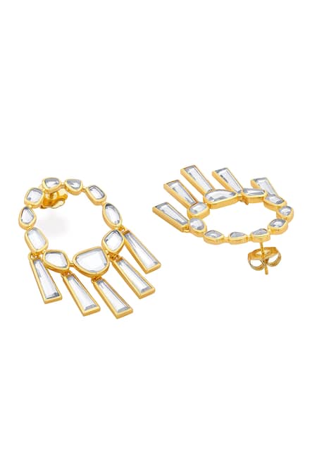 Isharya_White Mirrors Fete Studded Moon Bali Earrings_Online_at_Aza_Fashions