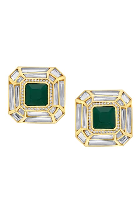 Shop Isharya Green Mirrors, Stones Fiesta Hydro Embellished Studs at Aza Fashions Shop_Isharya_Green Mirrors, Stones Fiesta Hydro Embellished Studs _at_Aza_Fashions