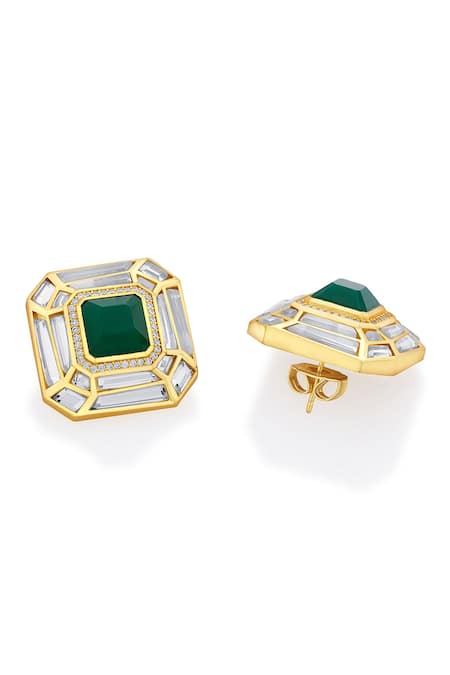 Buy Isharya Green Mirrors, Stones Fiesta Hydro Embellished Studs Online at Aza Fashions Buy_Isharya_Green Mirrors, Stones Fiesta Hydro Embellished Studs _Online_at_Aza_Fashions