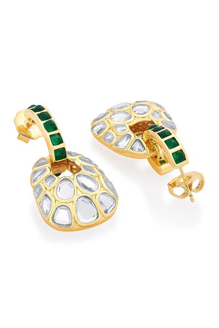 Isharya_Green Mirrors, Stones Fiesta Hydro Embellished Earrings _Online_at_Aza_Fashions