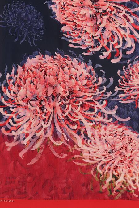 Satya Paul Blue Crepe Stones Moonlit Mums Printed Saree With Running Blouse at Aza Fashions Satya Paul_Blue Crepe Stones Moonlit Mums Printed Saree With Running Blouse _at_Aza_Fashions