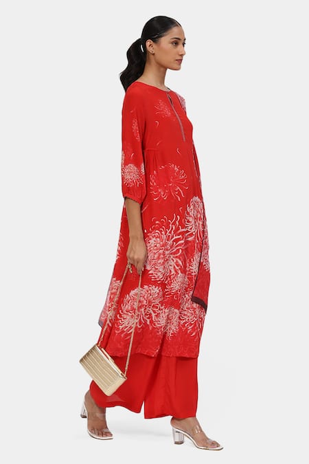 Buy Satya Paul Red Crepe Embroidery Keyhole Neck Blissful Blossom Print Kurta And Palazzo Set Online at Aza Fashions Buy_Satya Paul_Red Crepe Embroidery Keyhole Neck Blissful Blossom Print Kurta And Palazzo Set _Online_at_Aza_Fashions
