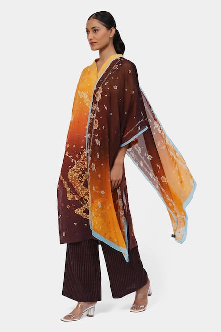 Satya Paul Yellow Linen Embroidery V-neck Petal Polyphony Printed Kurta And Palazzo Set Online at Aza Fashions Satya Paul_Yellow Linen Embroidery V-neck Petal Polyphony Printed Kurta And Palazzo Set _Online_at_Aza_Fashions