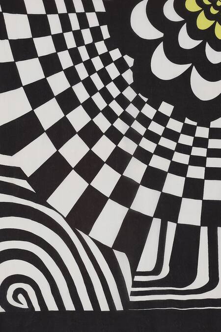 Satya Paul_Black Satin, Georgette Formula One Printed Saree With Running Blouse Piece_at_Aza_Fashions